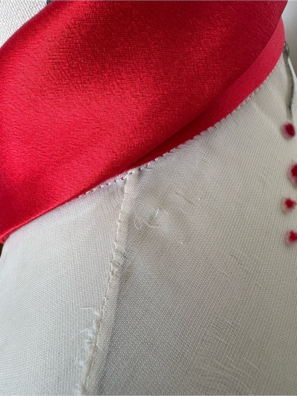 Vintage Ungaro Couture Silk Cream Floral Tie-Neck Blouse w/ Red Accents - Picture 13 of 15